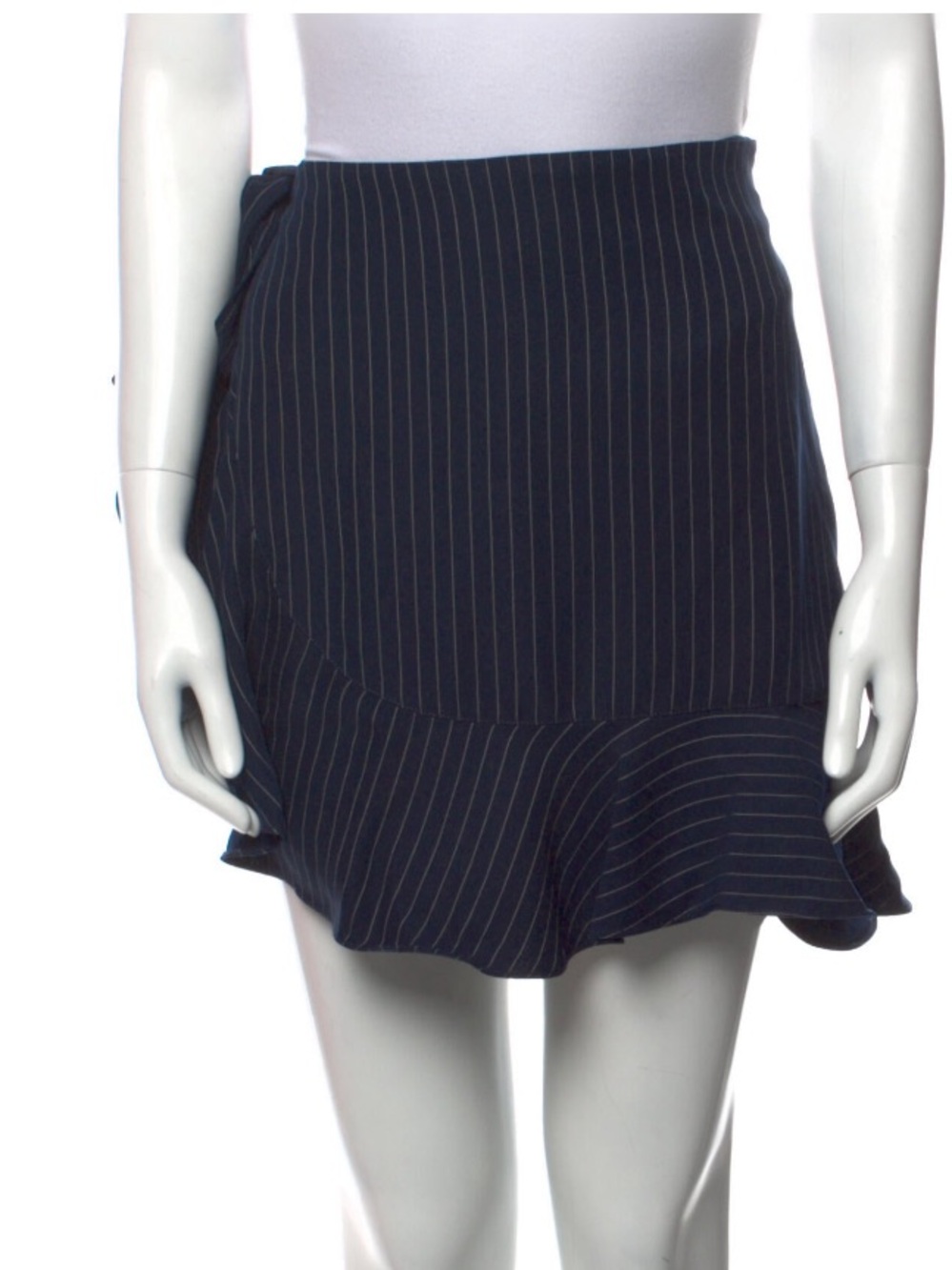 cinq a sept Navy Pinstripe Ruffle-Hem Mini Skirt